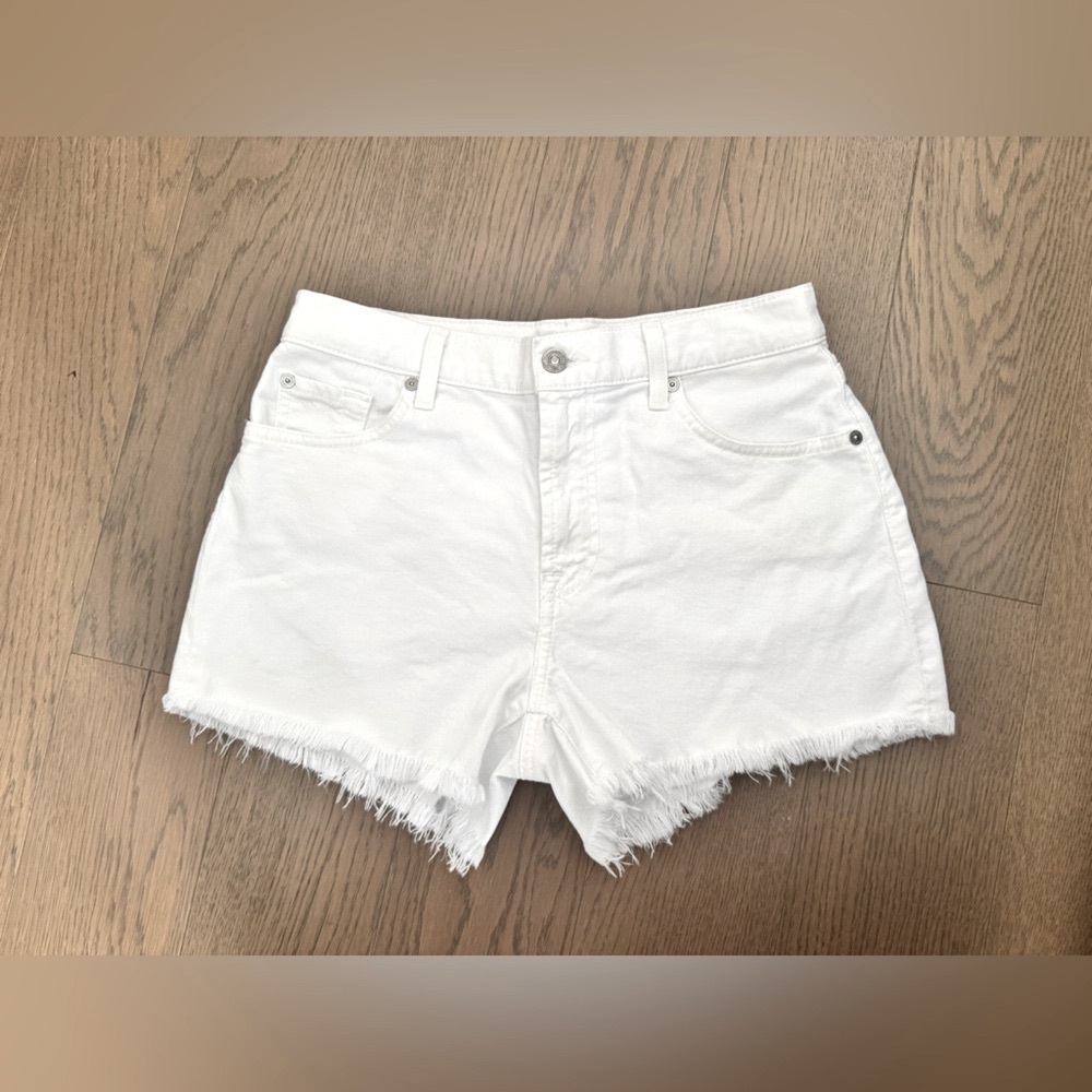 7 For All Mankind White Jean Shorts (mid-high rise)